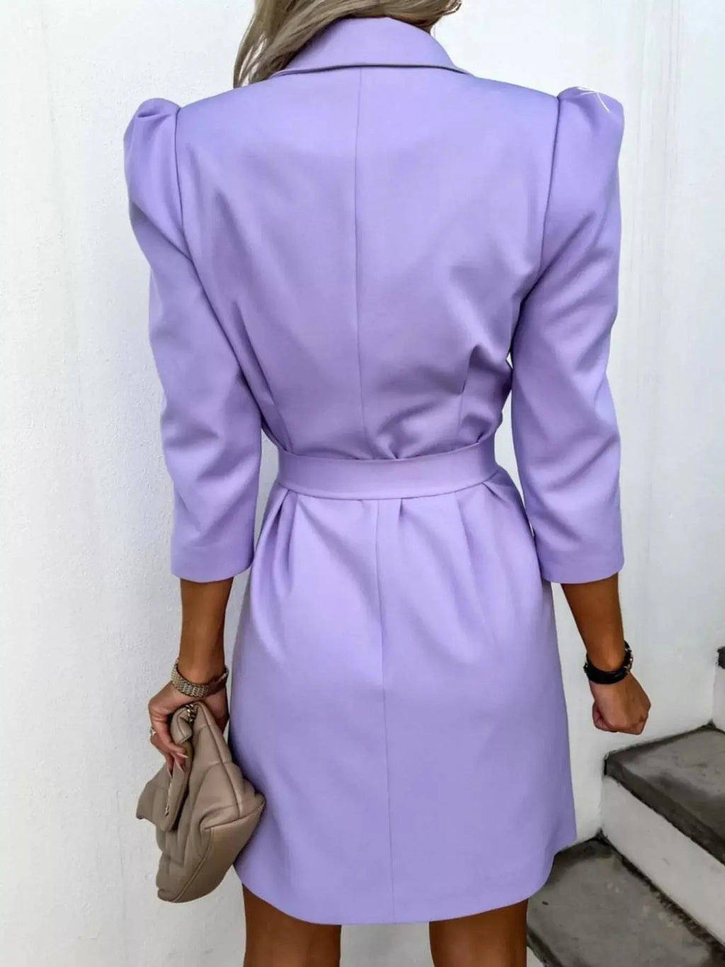 3/4 Sleeve Belted Blazer Dress - Charmdeals