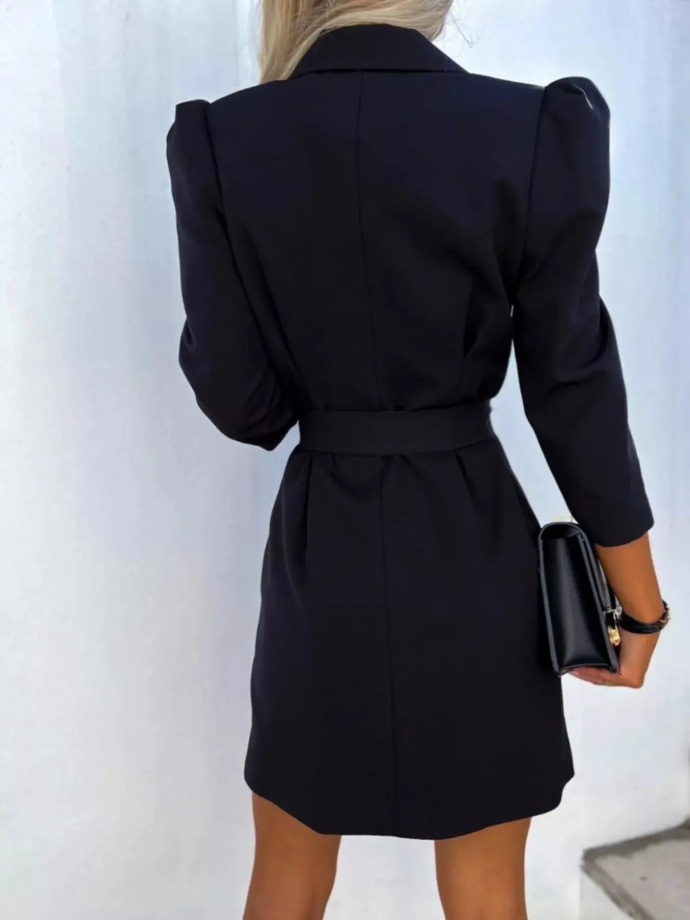 3/4 Sleeve Belted Blazer Dress - Charmdeals