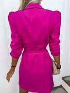 3/4 Sleeve Belted Blazer Dress - Charmdeals