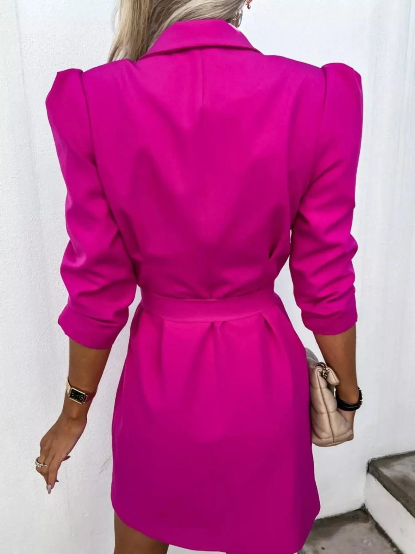 3/4 Sleeve Belted Blazer Dress - Charmdeals