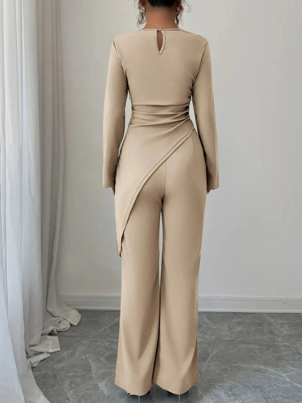 Asymmetric Long Sleeve Top and Pants Set - Charmdeals