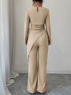 Asymmetric Long Sleeve Top and Pants Set - Charmdeals