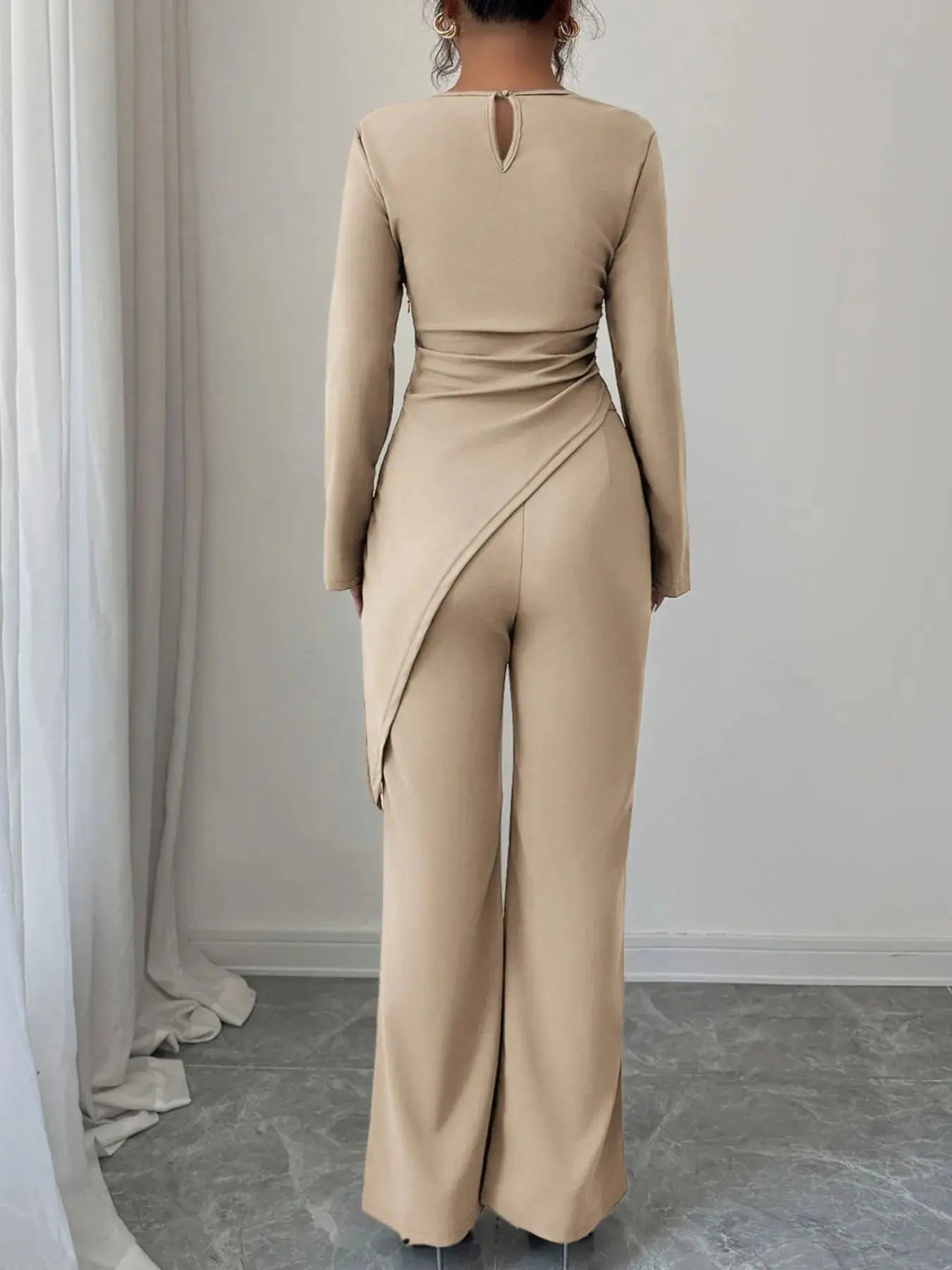 Asymmetric Long Sleeve Top and Pants Set - Charmdeals