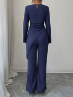 Asymmetric Long Sleeve Top and Pants Set - Charmdeals