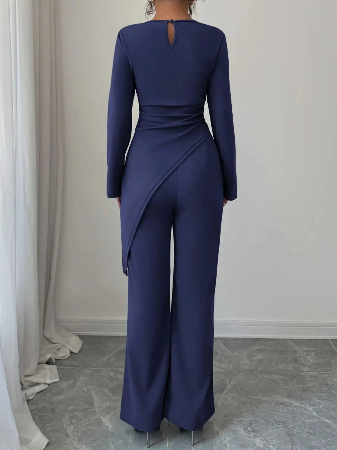 Asymmetric Long Sleeve Top and Pants Set - Charmdeals