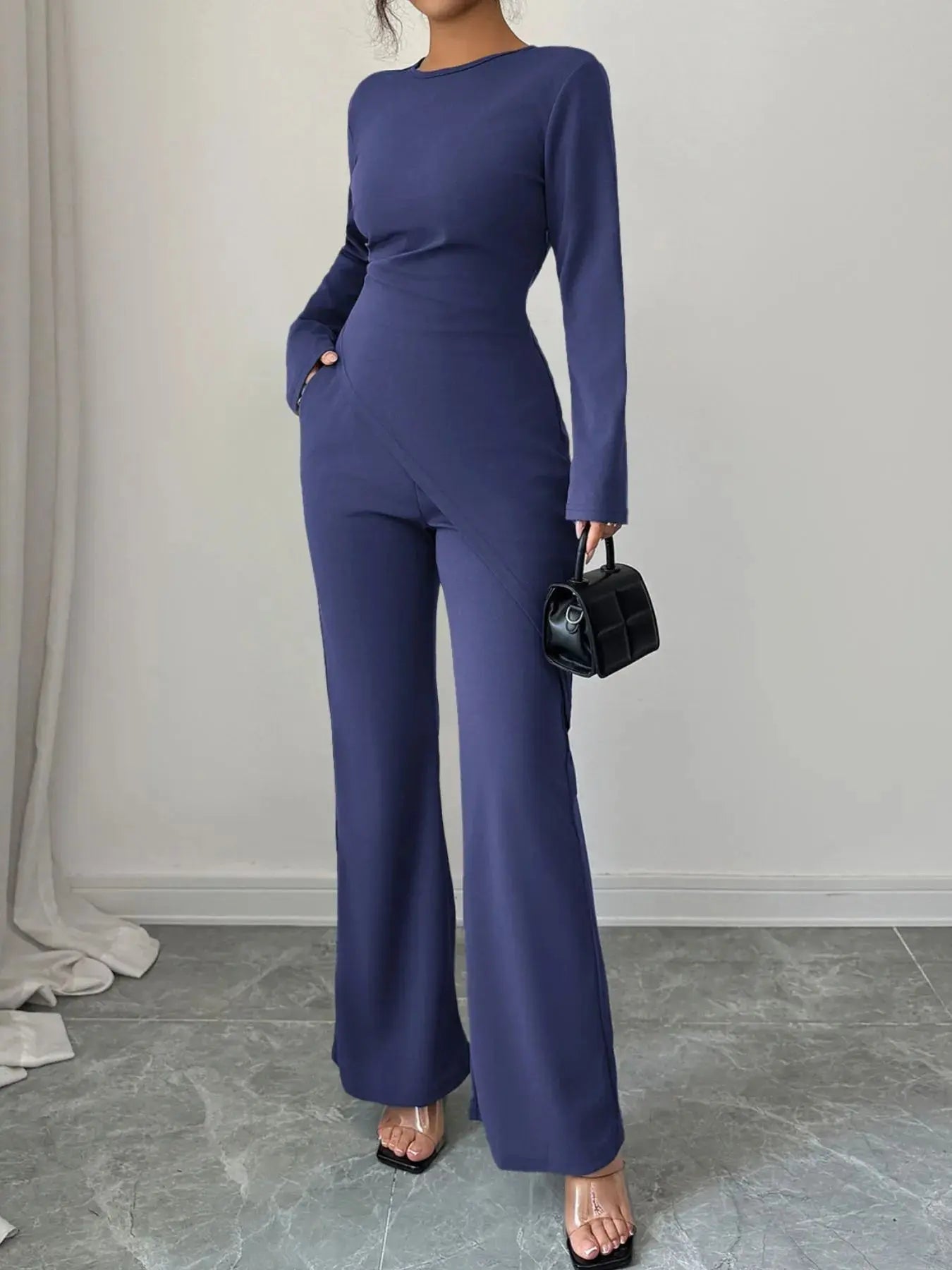 Asymmetric Long Sleeve Top and Pants Set - Charmdeals
