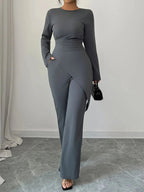 Asymmetric Long Sleeve Top and Pants Set - Charmdeals