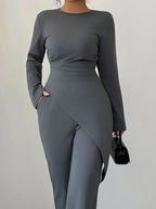 Asymmetric Long Sleeve Top and Pants Set - Charmdeals