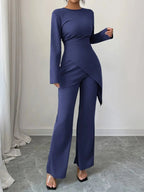 Asymmetric Long Sleeve Top and Pants Set - Charmdeals