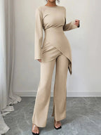 Asymmetric Long Sleeve Top and Pants Set - Charmdeals