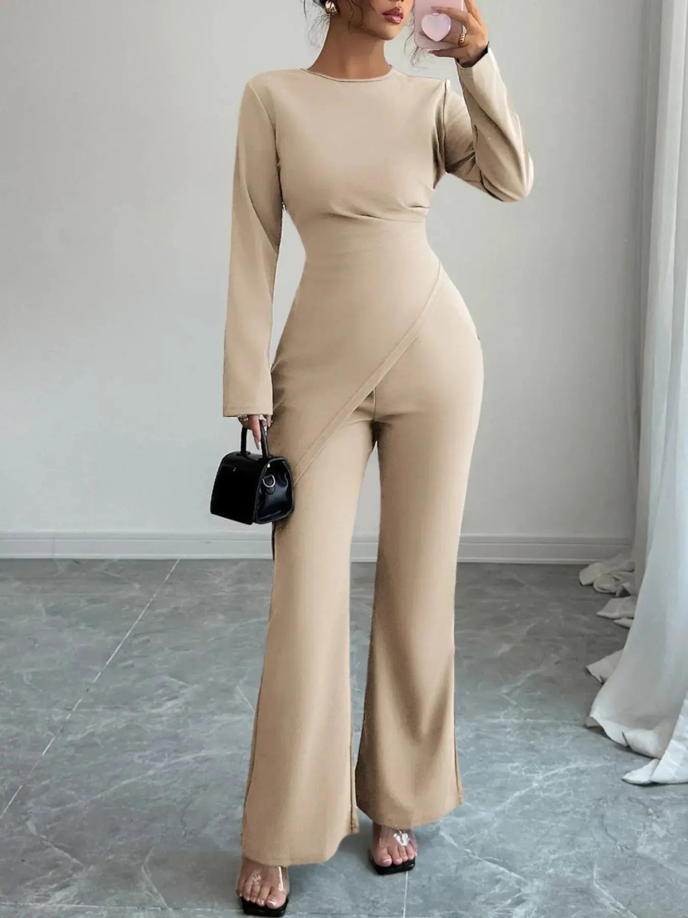 Asymmetric Long Sleeve Top and Pants Set - Charmdeals