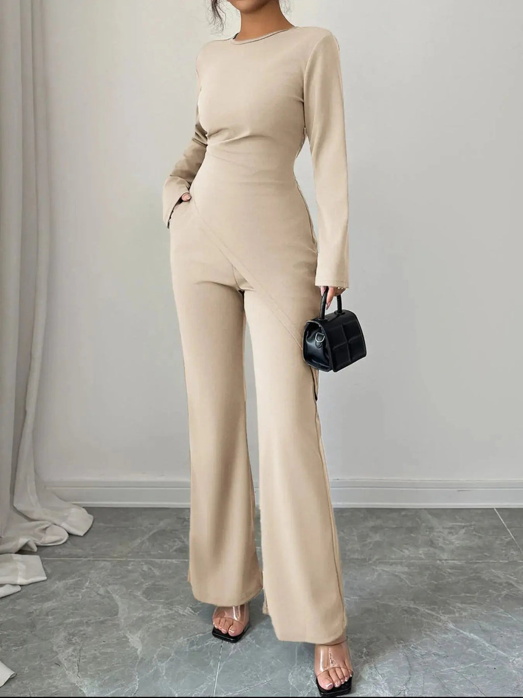 Asymmetric Long Sleeve Top and Pants Set - Charmdeals
