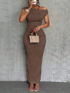 Asymmetrical One Shoulder Bodycon Maxi Dress - Charmdeals