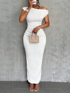 Asymmetrical One Shoulder Bodycon Maxi Dress - Charmdeals