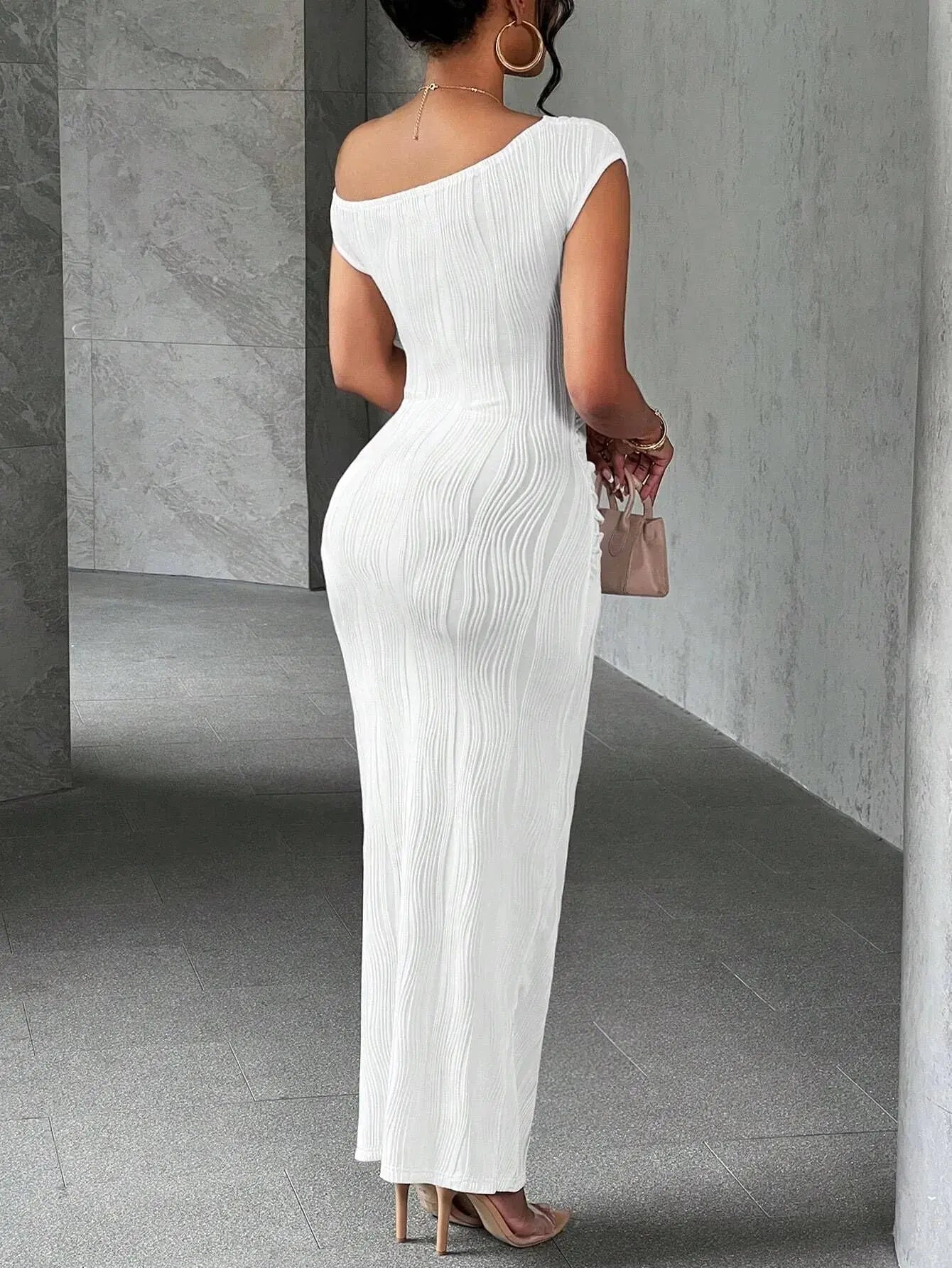 Asymmetrical One Shoulder Bodycon Maxi Dress - Charmdeals