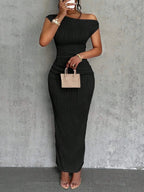 Asymmetrical One Shoulder Bodycon Maxi Dress - Charmdeals