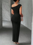 Asymmetrical One Shoulder Bodycon Maxi Dress - Charmdeals