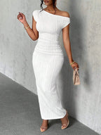 Asymmetrical One Shoulder Bodycon Maxi Dress - Charmdeals
