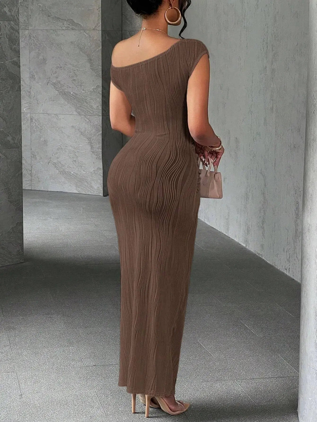 Asymmetrical One Shoulder Bodycon Maxi Dress - Charmdeals