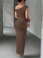 Asymmetrical One Shoulder Bodycon Maxi Dress - Charmdeals