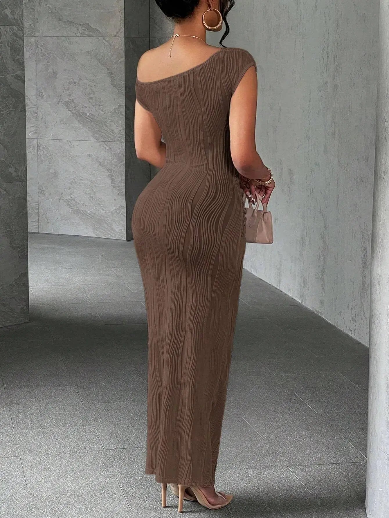 Asymmetrical One Shoulder Bodycon Maxi Dress - Charmdeals