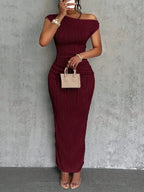 Asymmetrical One Shoulder Bodycon Maxi Dress - Charmdeals