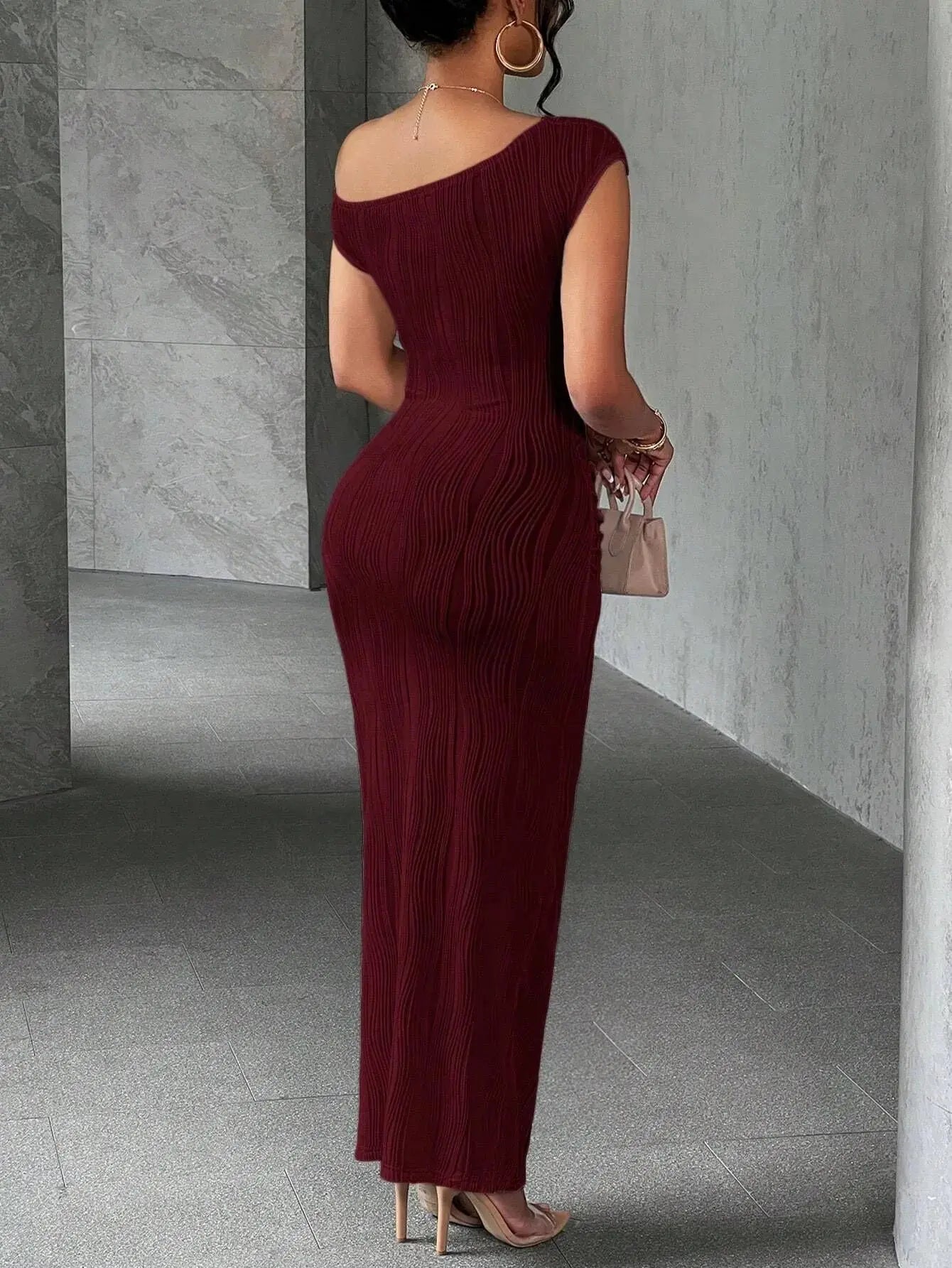 Asymmetrical One Shoulder Bodycon Maxi Dress - Charmdeals