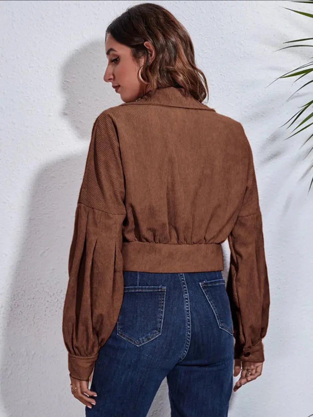Button Down Collared Neck Cropped Jacket - Charmdeals