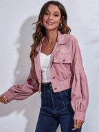 Button Down Collared Neck Cropped Jacket - Charmdeals