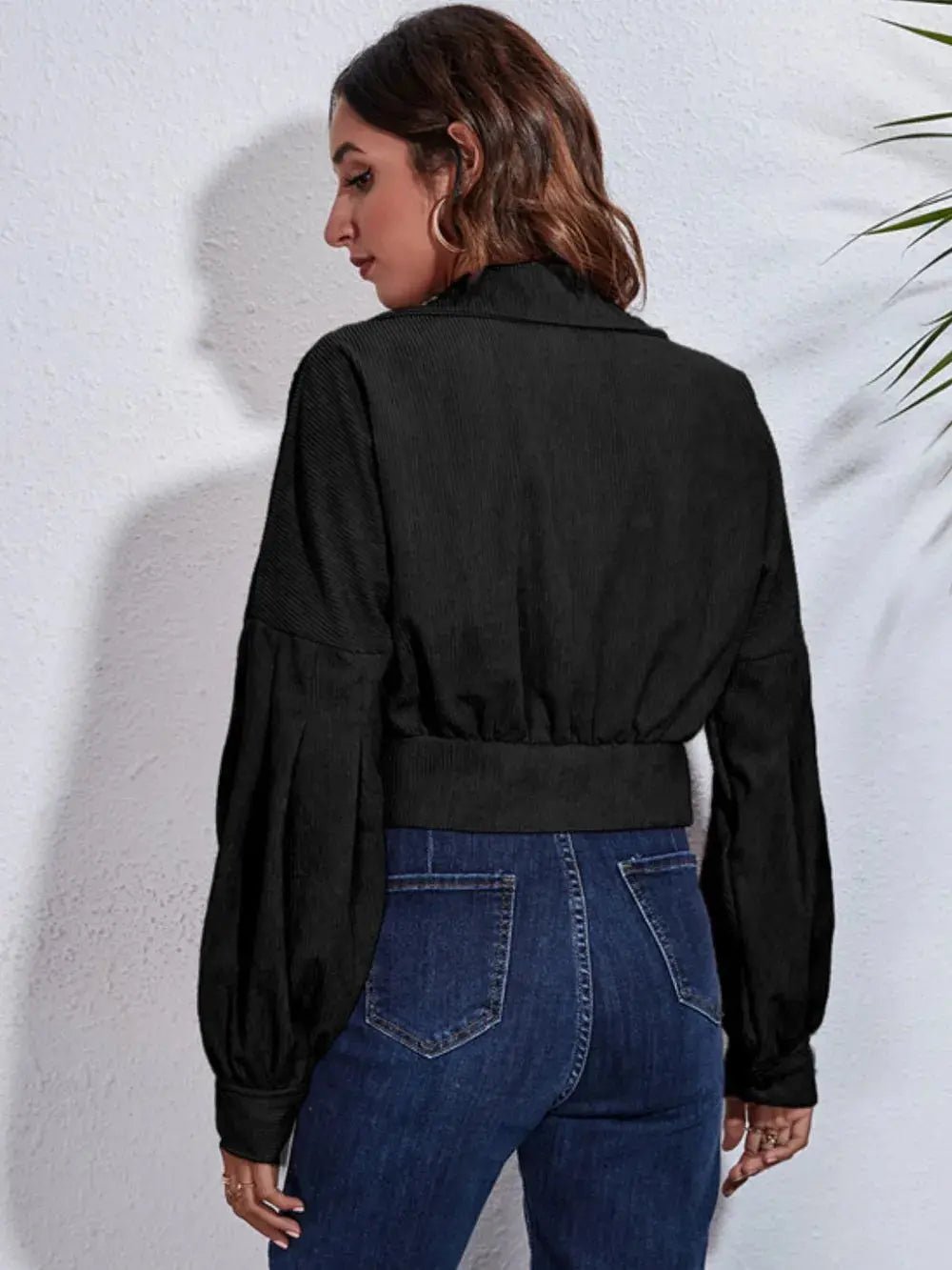 Button Down Collared Neck Cropped Jacket - Charmdeals