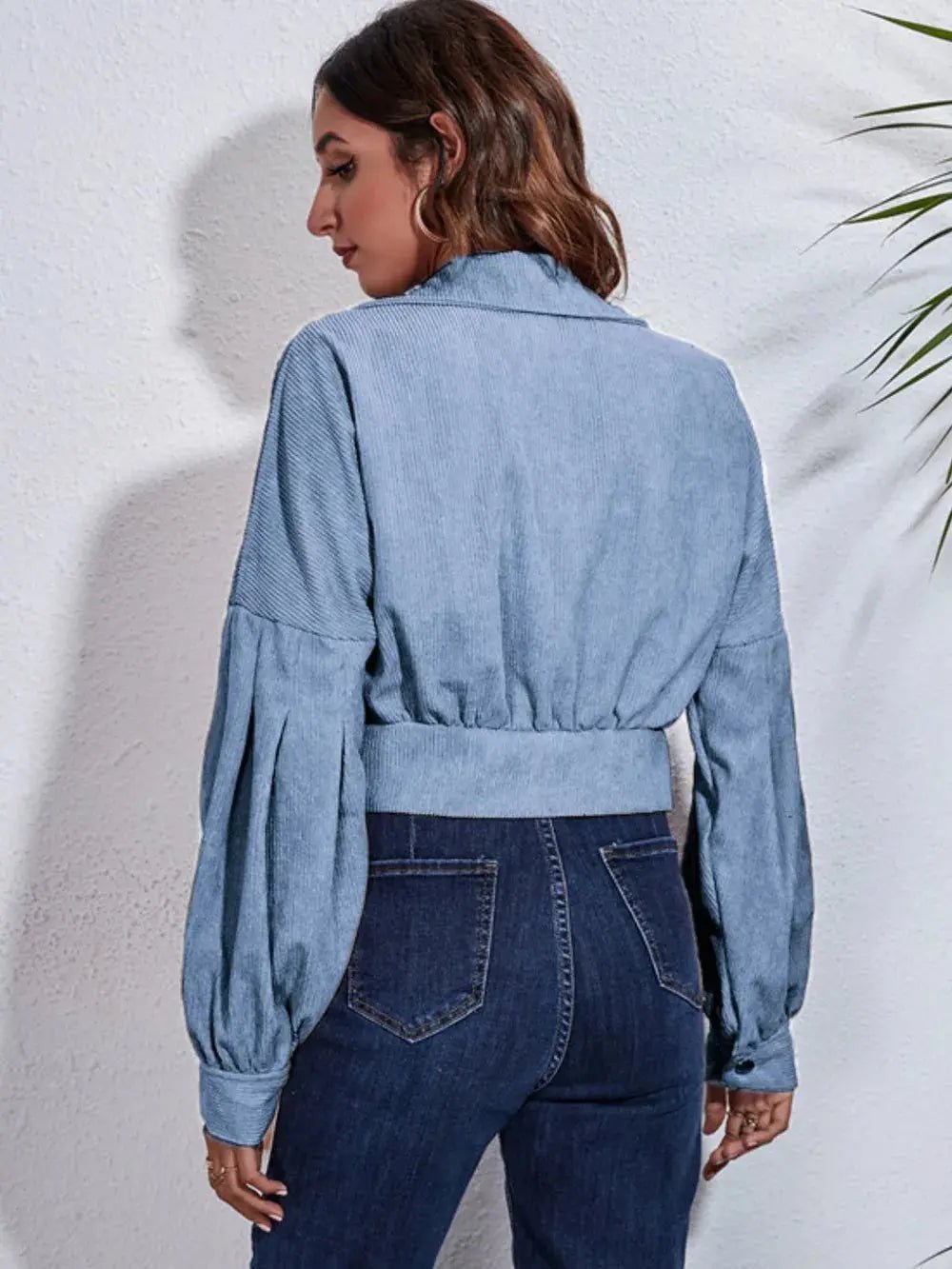 Button Down Collared Neck Cropped Jacket - Charmdeals