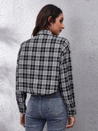 Button Down Printed Cropped Jacket - Charmdeals