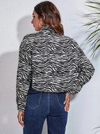 Button Down Printed Cropped Jacket - Charmdeals