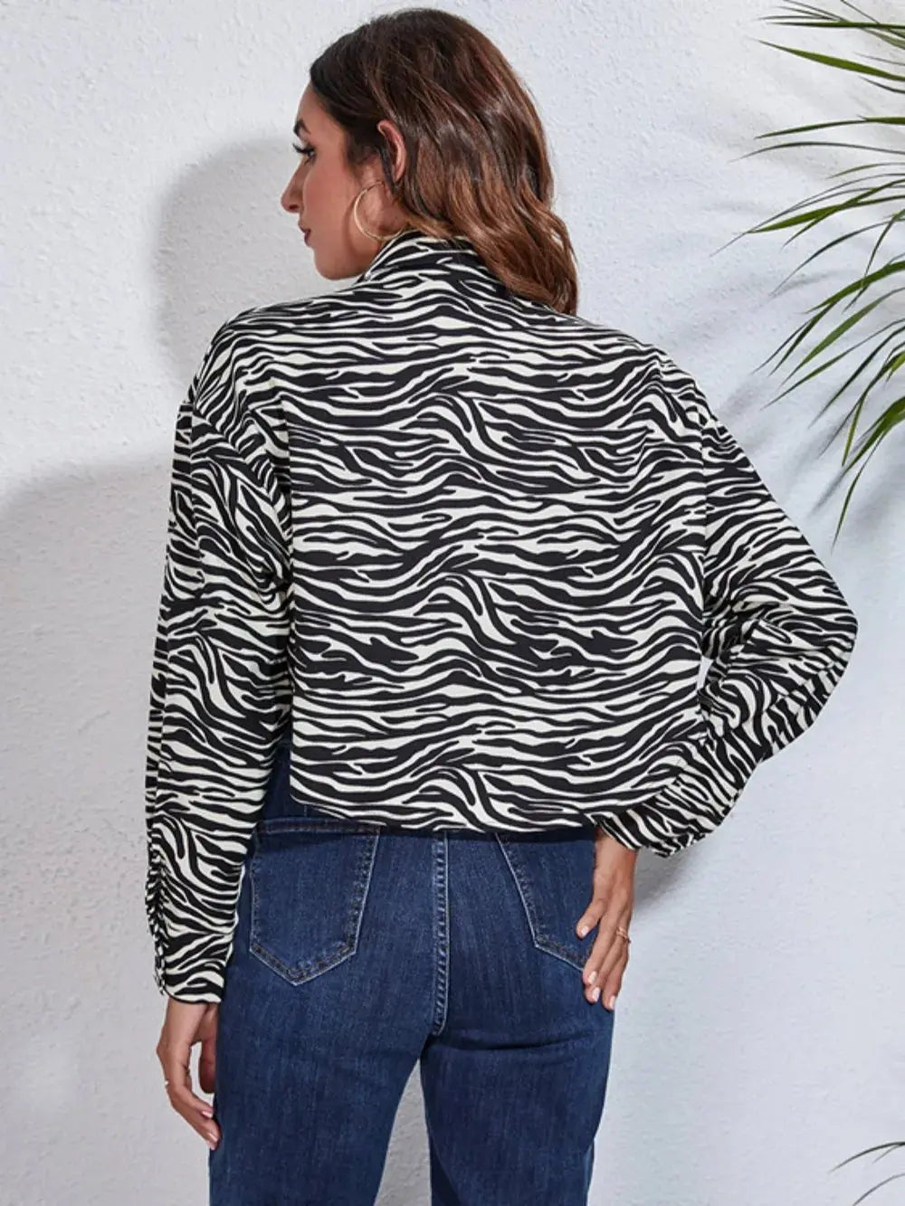 Button Down Printed Cropped Jacket - Charmdeals