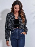 Button Down Printed Cropped Jacket - Charmdeals