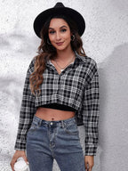 Button Down Printed Cropped Jacket - Charmdeals