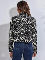 Button Down Printed Cropped Jacket - Charmdeals