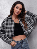 Button Down Printed Cropped Jacket - Charmdeals