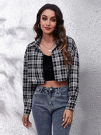 Button Down Printed Cropped Jacket - Charmdeals