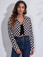 Button Down Printed Cropped Jacket - Charmdeals