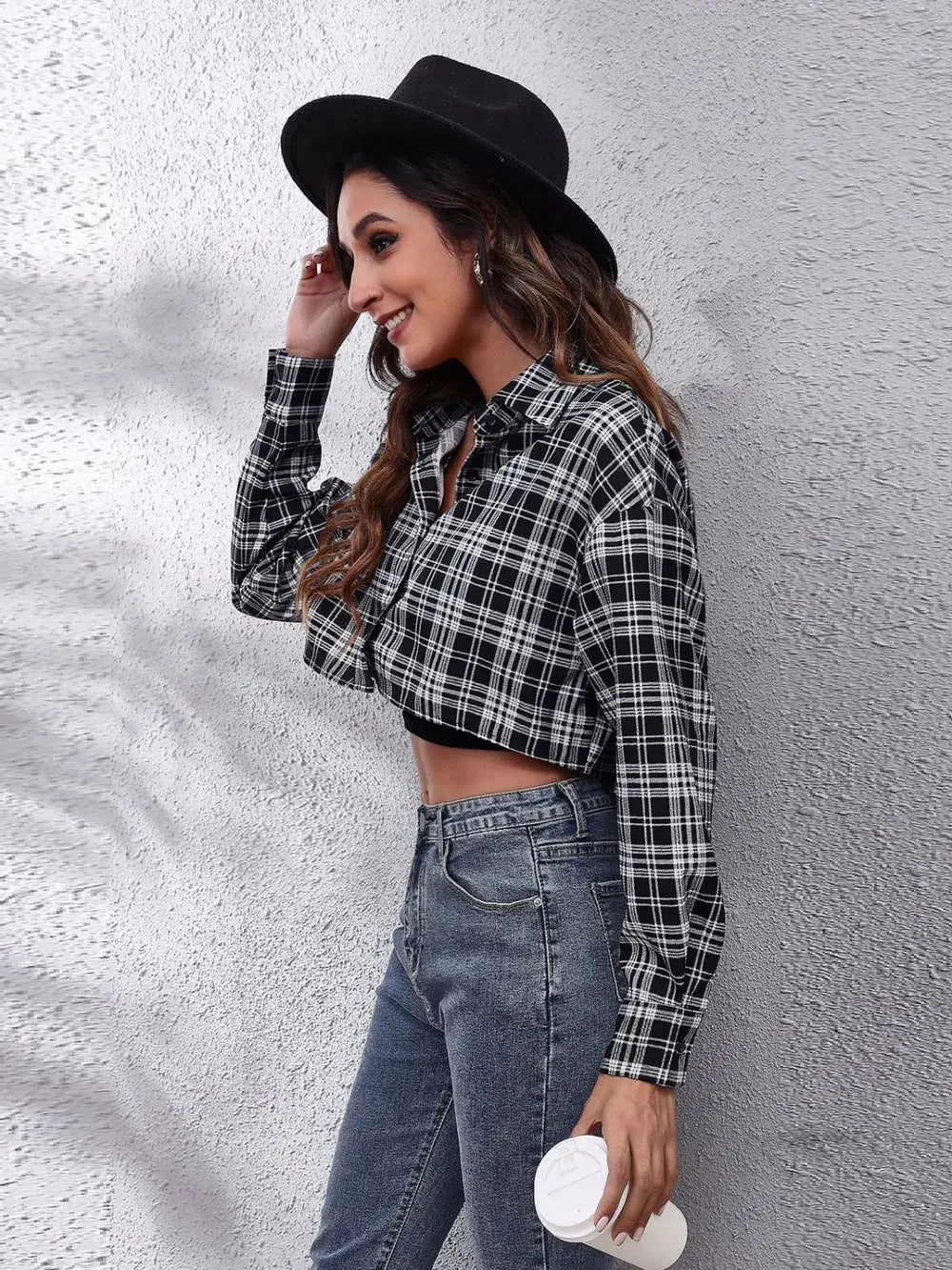 Button Down Printed Cropped Jacket - Charmdeals