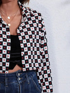 Button Down Printed Cropped Jacket - Charmdeals
