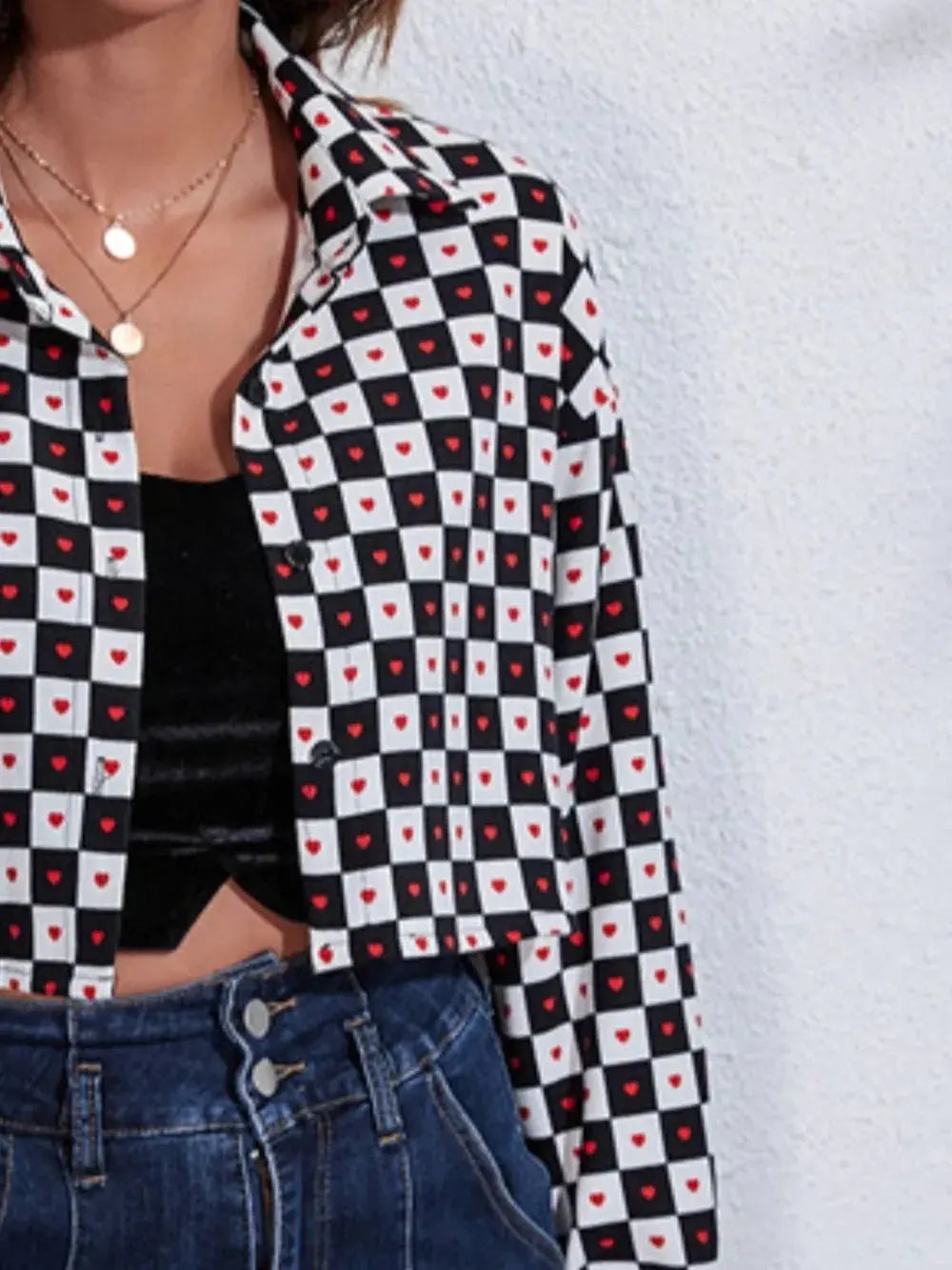 Button Down Printed Cropped Jacket - Charmdeals
