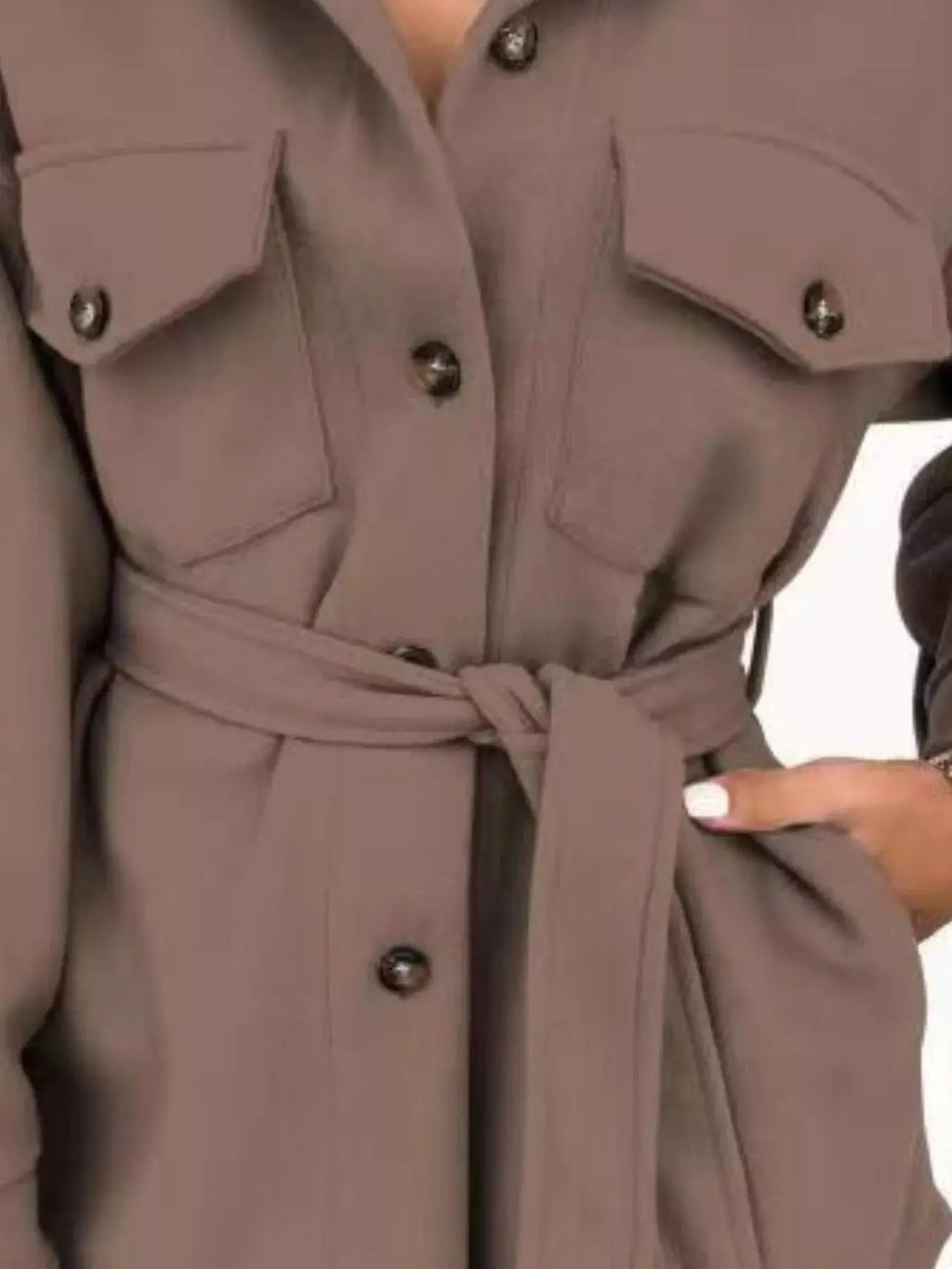 Button - Down Tie Waist Coat - Charmdeals