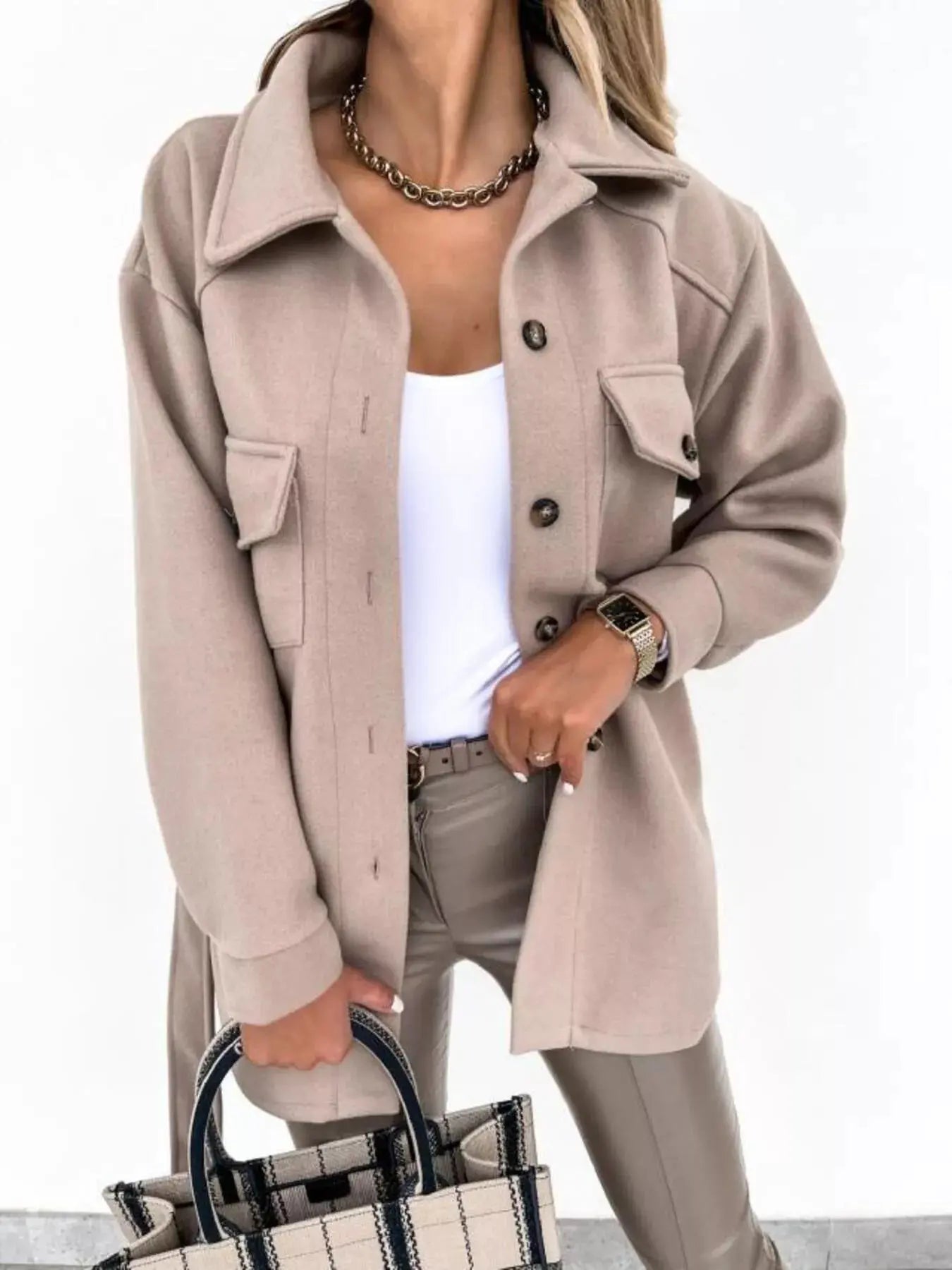 Button - Down Tie Waist Coat - Charmdeals