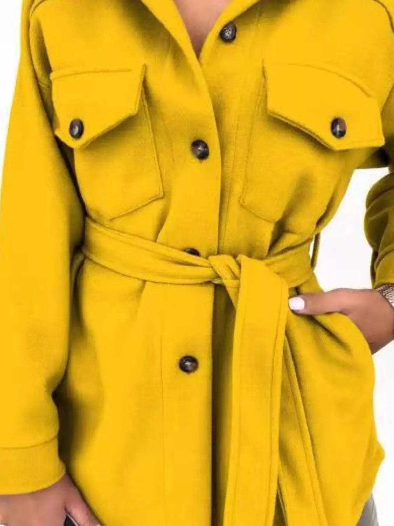 Button - Down Tie Waist Coat - Charmdeals