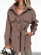 Button - Down Tie Waist Coat - Charmdeals