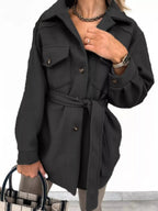 Button - Down Tie Waist Coat - Charmdeals