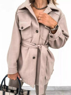 Button - Down Tie Waist Coat - Charmdeals