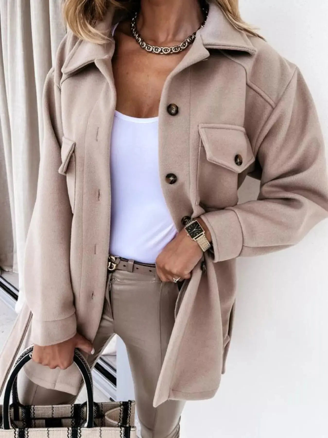 Button - Down Tie Waist Coat - Charmdeals
